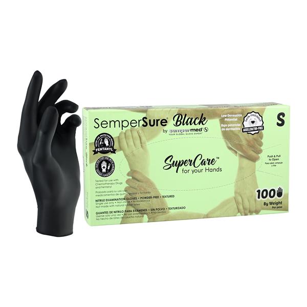 SemperSure Nitrile Exam Gloves Small Black Non-Sterile 100/Bx