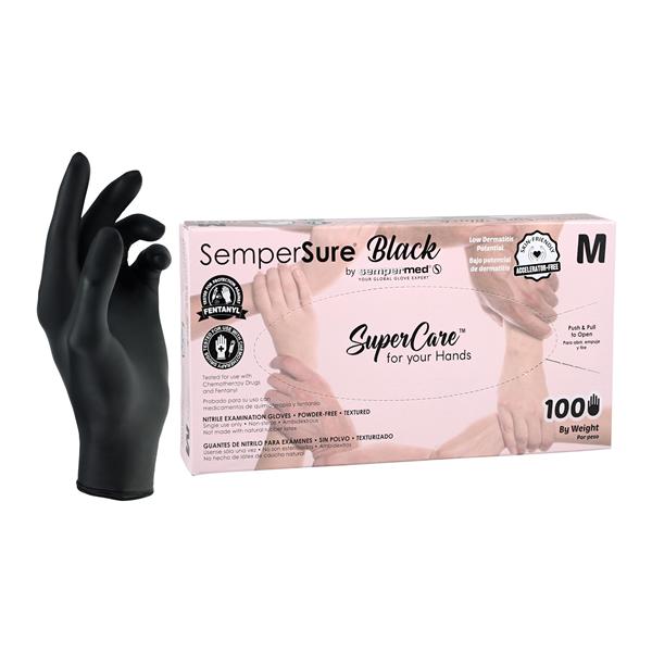 SemperSure Nitrile Exam Gloves Medium Black Non-Sterile 100/Bx