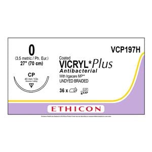 Coated Vicryl Plus Suture 0 1-27" Stainless Steel CP Undyed 36/Bx