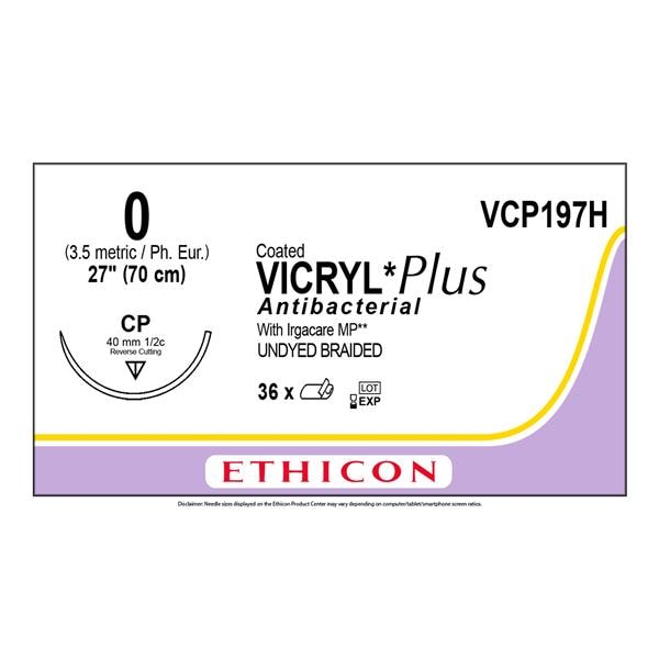 Coated Vicryl Plus Suture 0 1-27" Stainless Steel CP Undyed 36/Bx