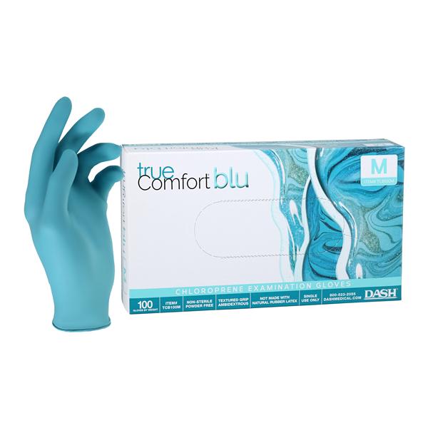 True Comfort Blu Chloroprene Exam Gloves Medium Ocean Blue Non-Sterile 100/Bx