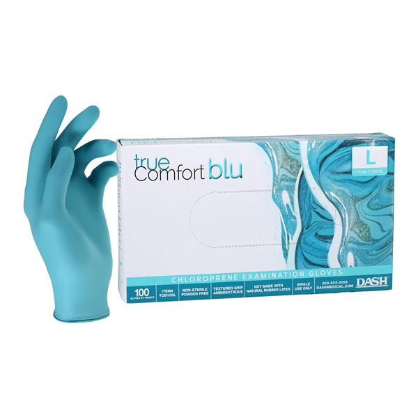 True Comfort Blu Chloroprene Exam Gloves Large Ocean Blue Non-Sterile 100/Bx