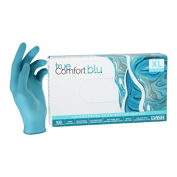 True Comfort Blu Chloroprene Exam Gloves X-Large Ocean Blue Non-Sterile 100/Bx