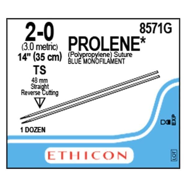 Prolene Suture 2-0 14" Polypropylene Monofilament TS/TS Blue 12/Bx