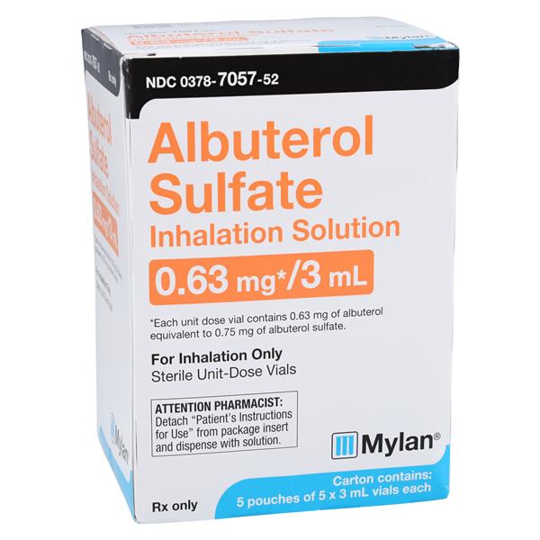 Albuterol Sulfate Inhalation Solution 0.63mg/3mL Vial 3mL 25/Package