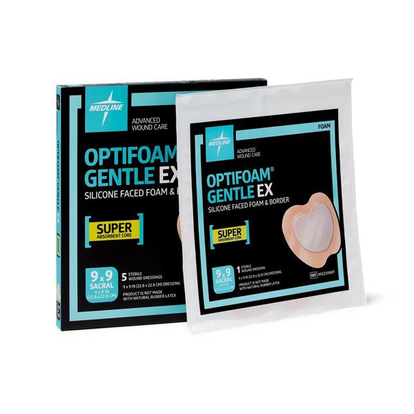 Optifoam Gentle EX Foam Sacrum Dressing 9x9" 5 Layer Sterile Adhesive Spr Abs LF