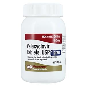 Valacyclovir HCl Tablets 1gm Bottle 90/Bottle Each