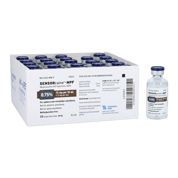Bupivacaine HCl Injection 0.75% SDV 10mL 25/Package