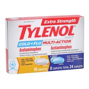Tylenol Extra Strength Cold & Flu Caplets 500/15/60mg Blister Pack 3Bx/Pk