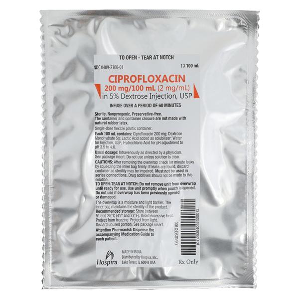 Ciprofloxacin Dextrose 5% Injection 2mg/mL Bag 100mL 24/Package
