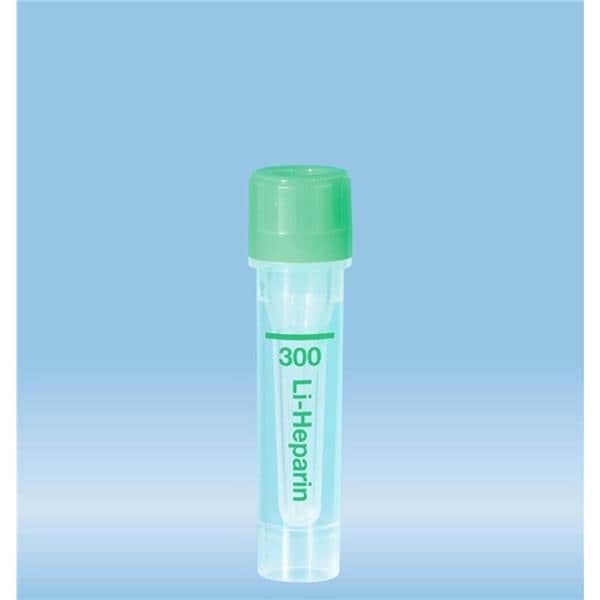 Microvette Capillary Tube Green Lithium Heparin 300uL Green Cap Plypro 1000/Ca