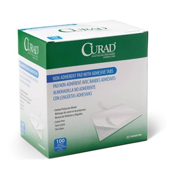 Curad Cotton/Polyester Pad 4x3" Sterile Non-Adherent Adhesive Tabs White LF
