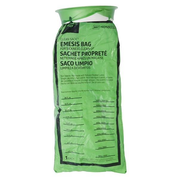 Emesis Bag 5x6x13" Green Rigid LDPE Lid/Knob HDPE 24/Pk, 6 PK/CA