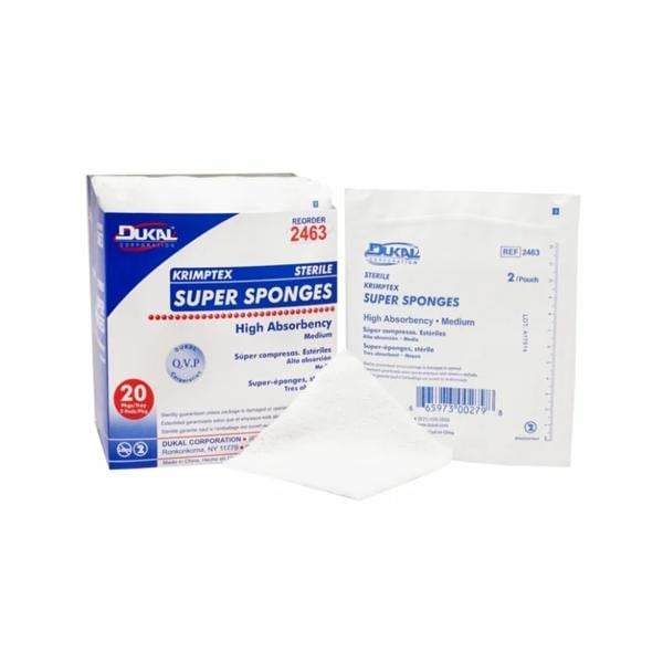 100% Cotton Gauze Sponge 6x6-3/4" 32 Ply Sterile Medium Washed LF, 12 BX/CA