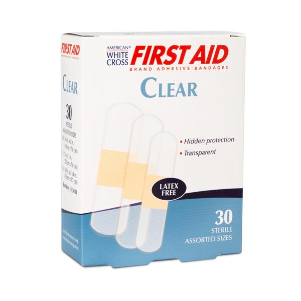 American White Cross Adhesive Bandage Plastic Assorted Clear Sterile 30/Bx, 24 BX/CA
