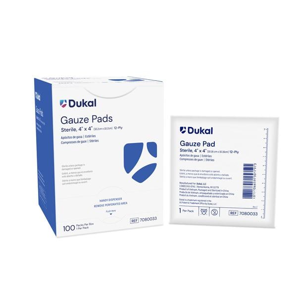 American White Cross Mesh Gauze Pad 4x4" 12 Ply Sterile Square LF, 12 BX/CA