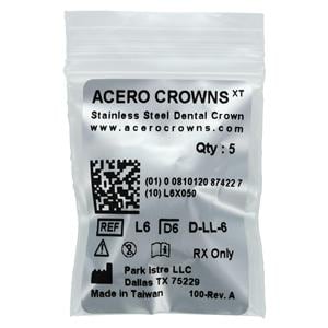 ACERO Crowns Size 6 1st Primary Lower Left Molar 5/Pk 5/Pk