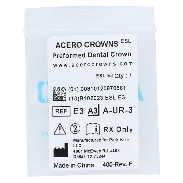 ACERO Crowns Size 3 Primary Upper Right Central 1/Bag Ea