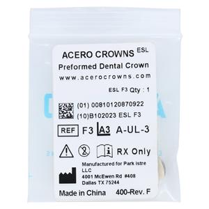 ACERO Crowns Size 3 Primary Upper Left Central 1/Bag Ea