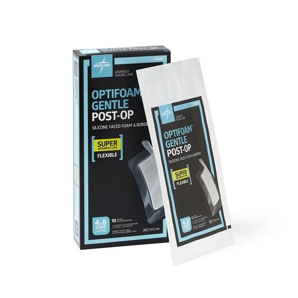 Optifoam Gentle Silicone/Foam Wound Dressing 4x8" Adhesive LF