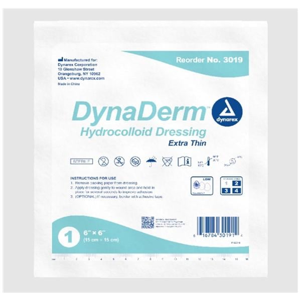DynaDerm Hydrocolloid Skin & Wound Dressing 6x6" Sterile Square Extra Thin LF