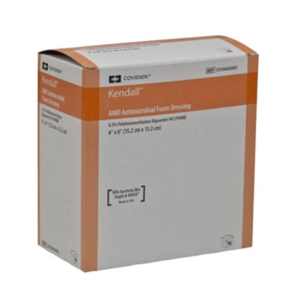 Kendall 0.2% Polyhexamethylene Biguanide (PHMB) Foam Dressing 6x6" Strl Sqr Abs