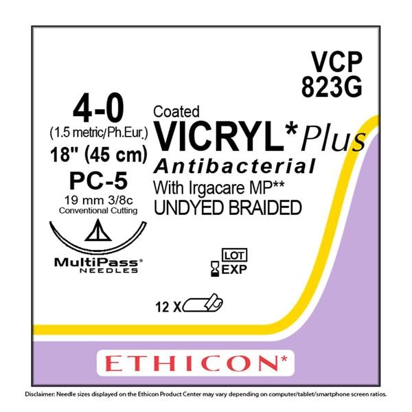 Coated Vicryl Plus Suture 4-0 18" Triclosan, Polyglactin 910 PC-5 12/Bx