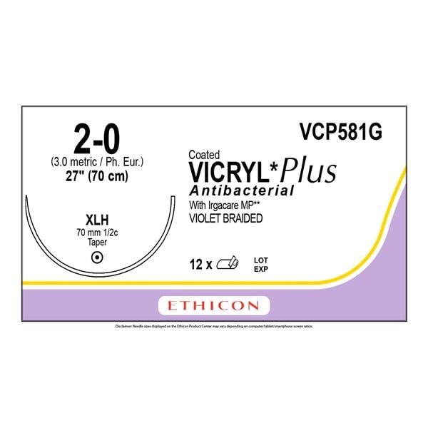 Coated Vicryl Plus Suture 2-0 27" Triclosan, Polyglactin 910 XLH Violet 12/Bx