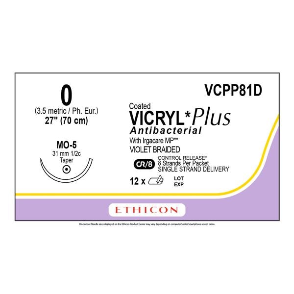 Coated Vicryl Plus Suture 0 27" Triclosan, Polyglactin 910 MO-5 Violet 12/Bx