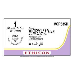 Coated Vicryl Plus Suture 1 27" Triclosan, Polyglactin 910 OS-6 36/Bx