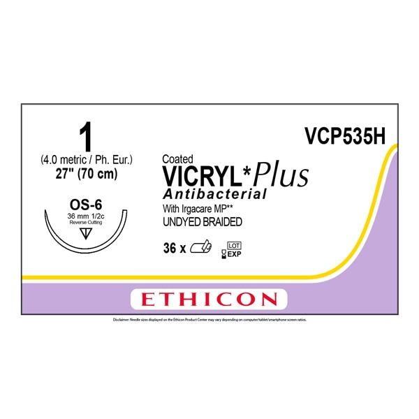 Coated Vicryl Plus Suture 1 27" Triclosan, Polyglactin 910 OS-6 36/Bx