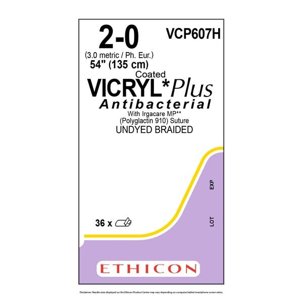 Coated Vicryl Plus Suture 2-0 54" Triclosan, Polyglactin 910 36/Bx