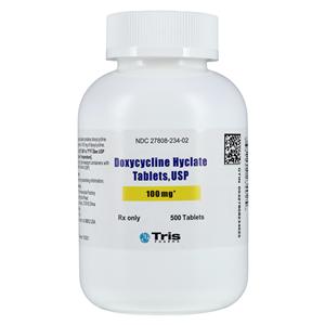 Doxycycline Hyclate Tablets 100mg Bottle 500/Bottle Each