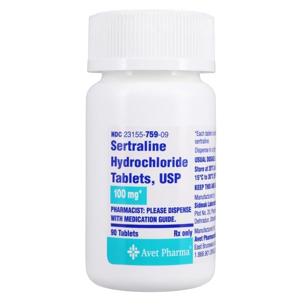 Sertraline HCl Tablets 100mg Bottle 90/Bottle Each