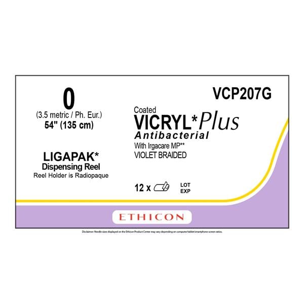 Coated Vicryl Plus Suture 0 54" Triclosan/Polyglactin 910 Braided Violet 12/Bx