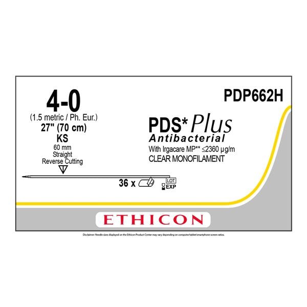 PDS Plus Suture 4-0 27'' Polydioxanone/Triclosan Monofilament KS Clear 36/Bx