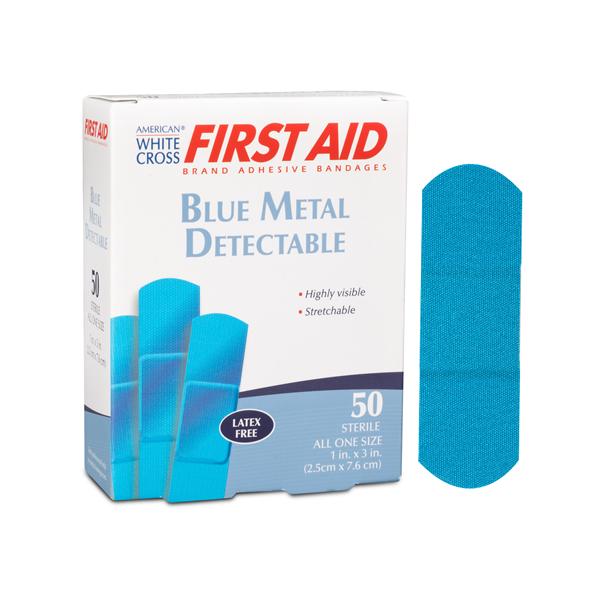 American White Cross Metal Detectable Bandage Fabric 1x3" Blue Sterile 1200/CA