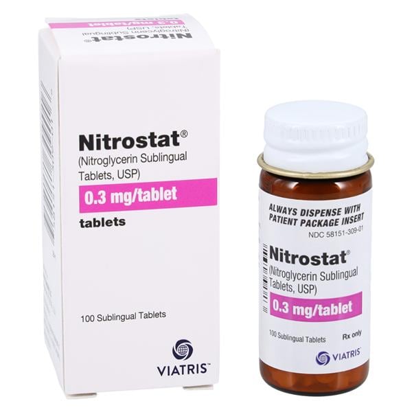 Nitrostat Sublingual Tablets 0.3mg Bottle 100/Bottle Each