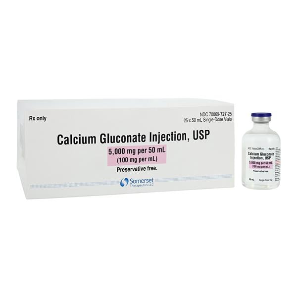 Calcium Gluconate Injection 100mg/mL SDV 50mL 25/Package