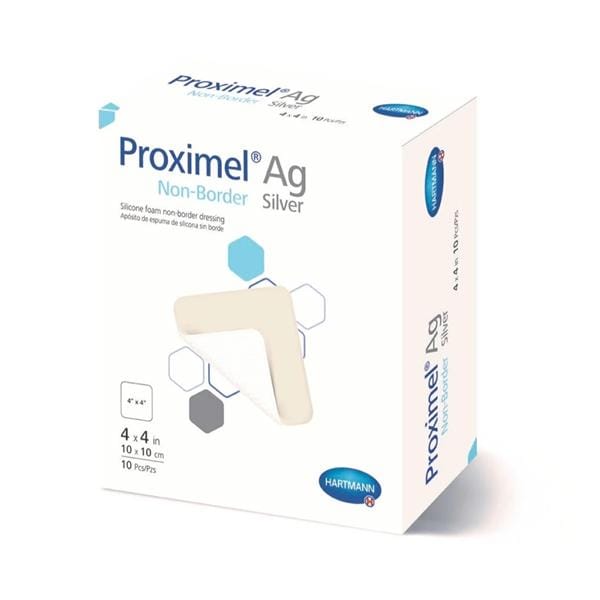 Proximel Ag Silicone Foam Non-Border Dressing 4x4" Sterile Square Adhs Wht/Tn