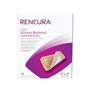 Rencura Silicone/Foam Bordered Dressing 3x3" Sterile Square White/Tan Spr Abs, 10 BX/CA