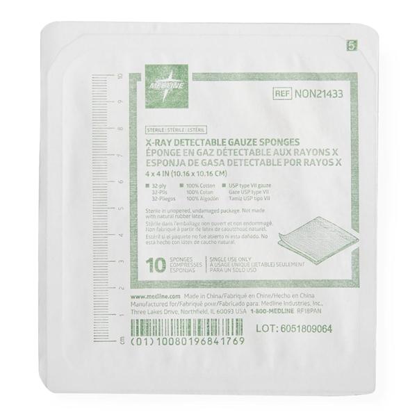Woven Cotton Gauze Sponge 4x4" 32 Ply Sterile Square X-Ray Detectable LF, 48 PK/CA