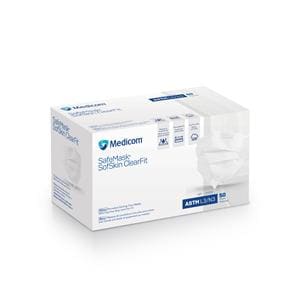 SafeMask SofSkin ClearFit Earloop Mask ASTM Level 3 Anti-Fog White 50/Bx