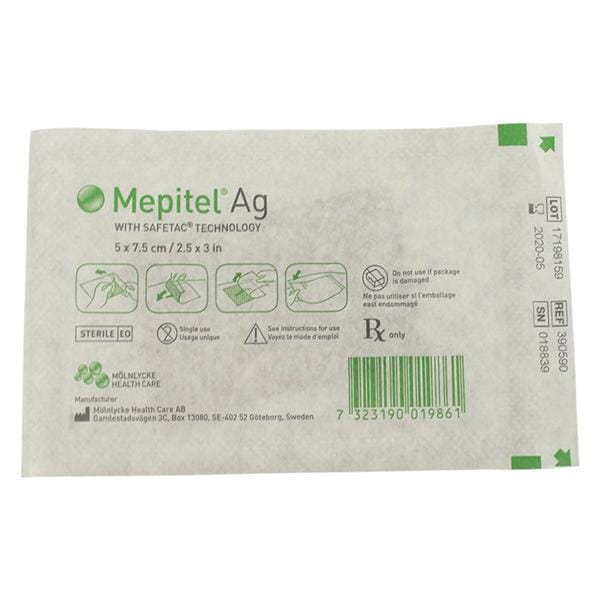 Mepitel Ag Silver Sulphate Contact Layer Dressing 2x3" Sterile 5x7.5cm Slcn Adh
