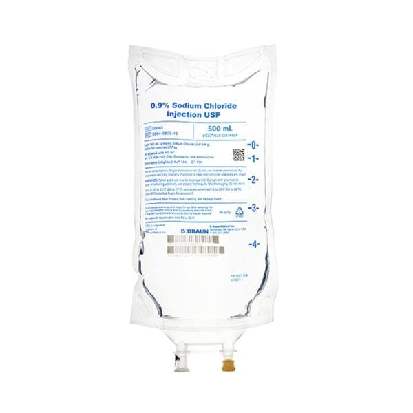 IV Solution Solution 0.9% Sodium Chloride 500mL Bag DEHP-Free Eac...