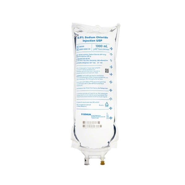 IV Solution 0.9% Sodium Chloride 1000mL Bag DEHP-Free Not Made Wi...