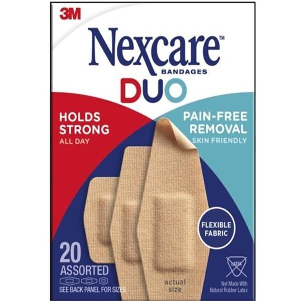 3M Nexcare DUO Adhesive Bandage Fabric Assorted Sizes Tan Sterile 20/Bx, 24 BX/CA
