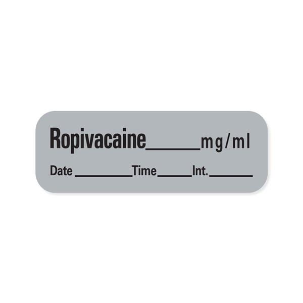 Anesthesia Label Ropivacaine mg/mL w/ Dt Tm & Intl Gray Paper Disp 1.5x.5 600/Rl