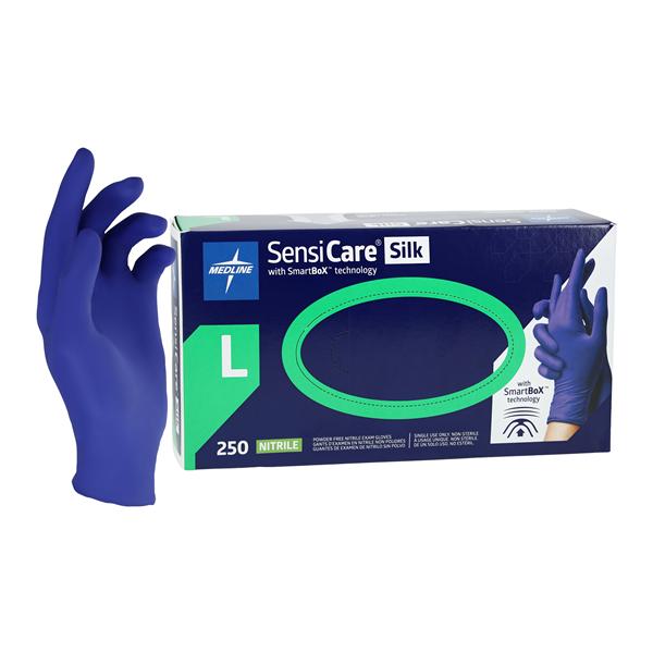 SensiCare Silk Nitrile Exam Gloves Large Dark Blue Non-Sterile, 10 BX/CA