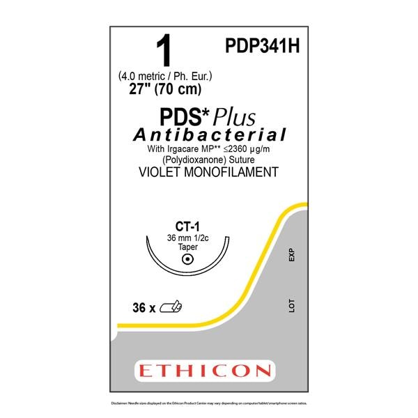 PDS Plus Suture 1 27" Polydioxanone/Triclosan Monofilament CT-1 Violet 36/Bx